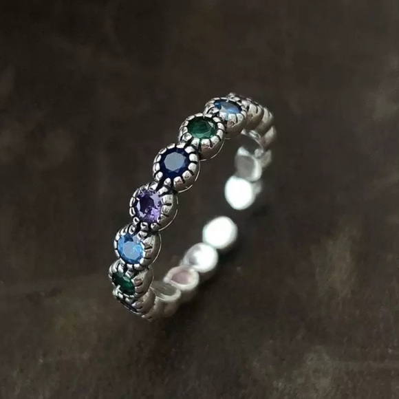 ⭐️NEW Retro Colorful Zircon Band Ring - Adjustable - Picture 2 of 6